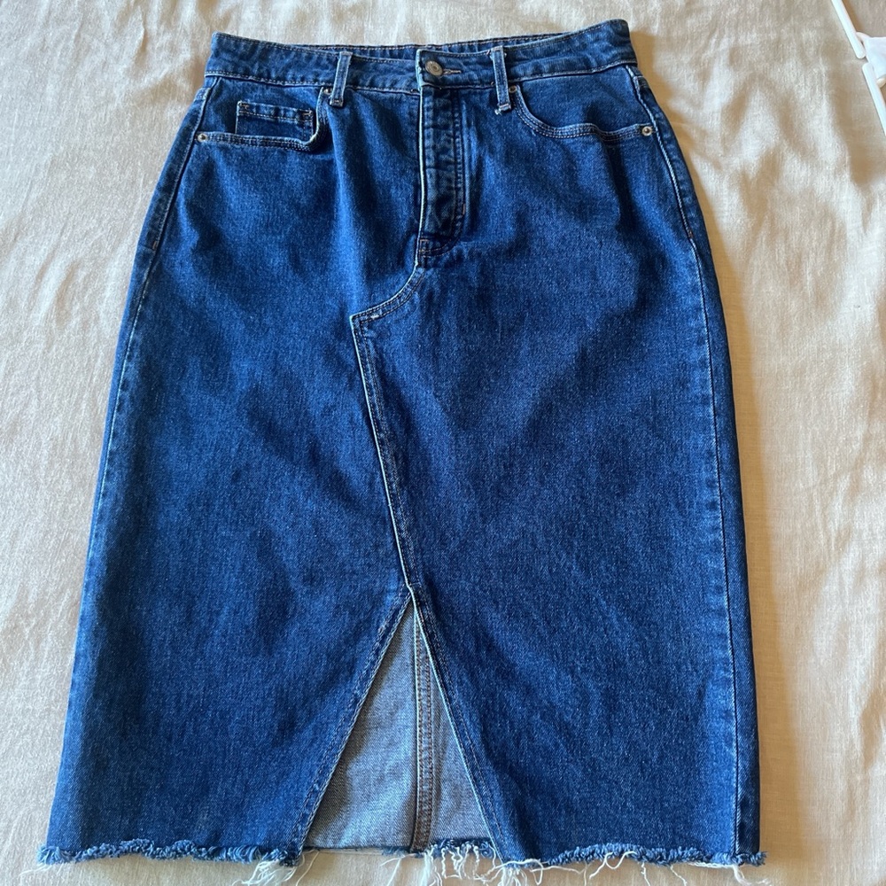 Old Navy Blue Denim Midi Skirt with Front Slit